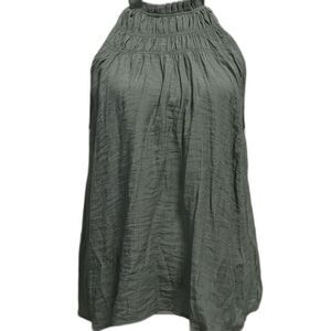 NANETTE LEPORE Blouse Sleeveless Smocked Halter High Neck Top Womens S Green